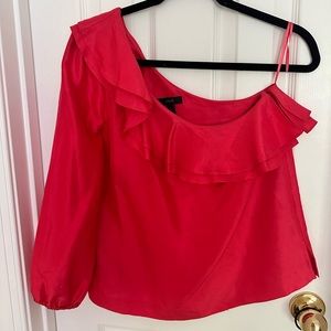 Holiday red silk one shoulder blouse